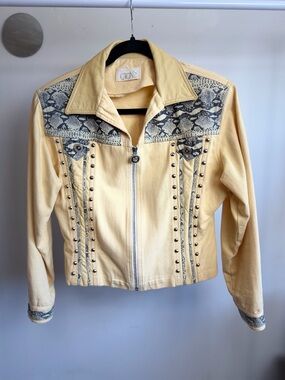Cache Vintage Y2K Studded Jacket Snake Print Fitted Zip-Up Western Glam